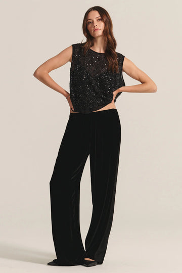 Velvet, Hilma Velvet & Satin Media Pant-Black