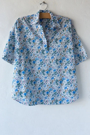 Lost & Found, Short Sleeve Boxy Blouse- Blue