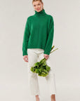 Cashmere T-Neck Sweater- Moss