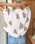 merson Fry, Mandarin Collar Organic Top-Tomas Flowers Marigolds