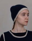 Oats & Rice, Hand-Knitted Rolled Edge Beanie-Navy