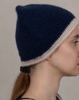Oats & Rice, Hand-Knitted Rolled Edge Beanie-Navy