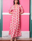 Nimo With Love, Sandalwood Linen Dress- Ikat Pink/Orange
