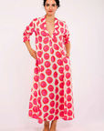 Nimo With Love, Sandalwood Linen Dress- Ikat Pink/Orange