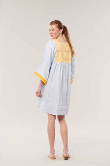 Nina Leuca, Desy Dress- Light Blue with Yellow Embroidery
