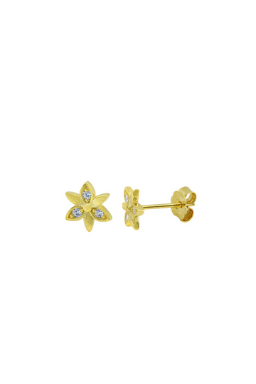 Gold Floral Stud Earrings with Cubic Zirconia