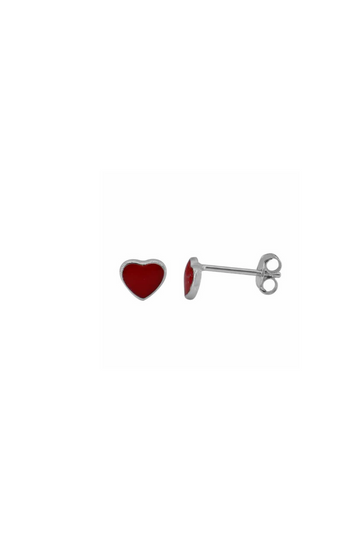 Silver & Red Enamel Heart Stud Earrings