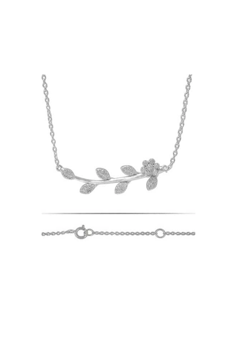 Silver Cubic Zirconia Leaf Necklace