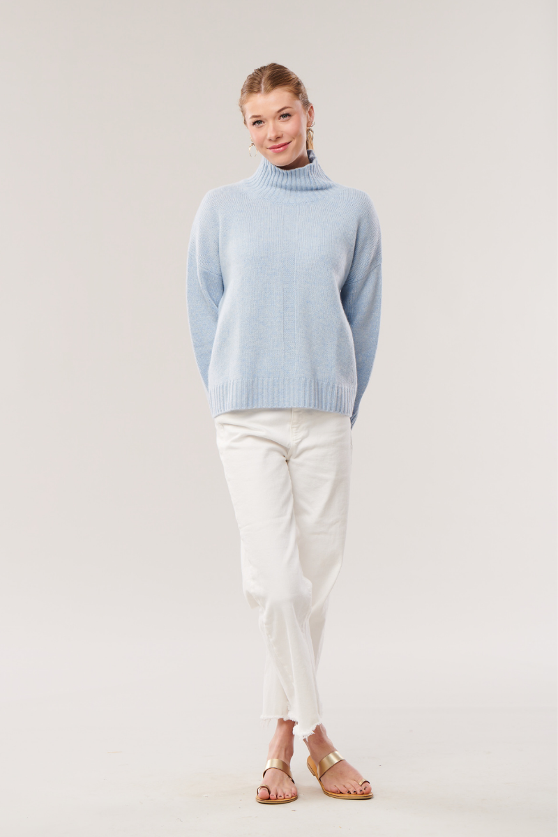 Cashmere T-Neck Sweater- Denim