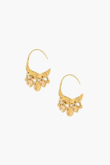 Chan Luu, Petite Gold Crescent Earrings with Dangles