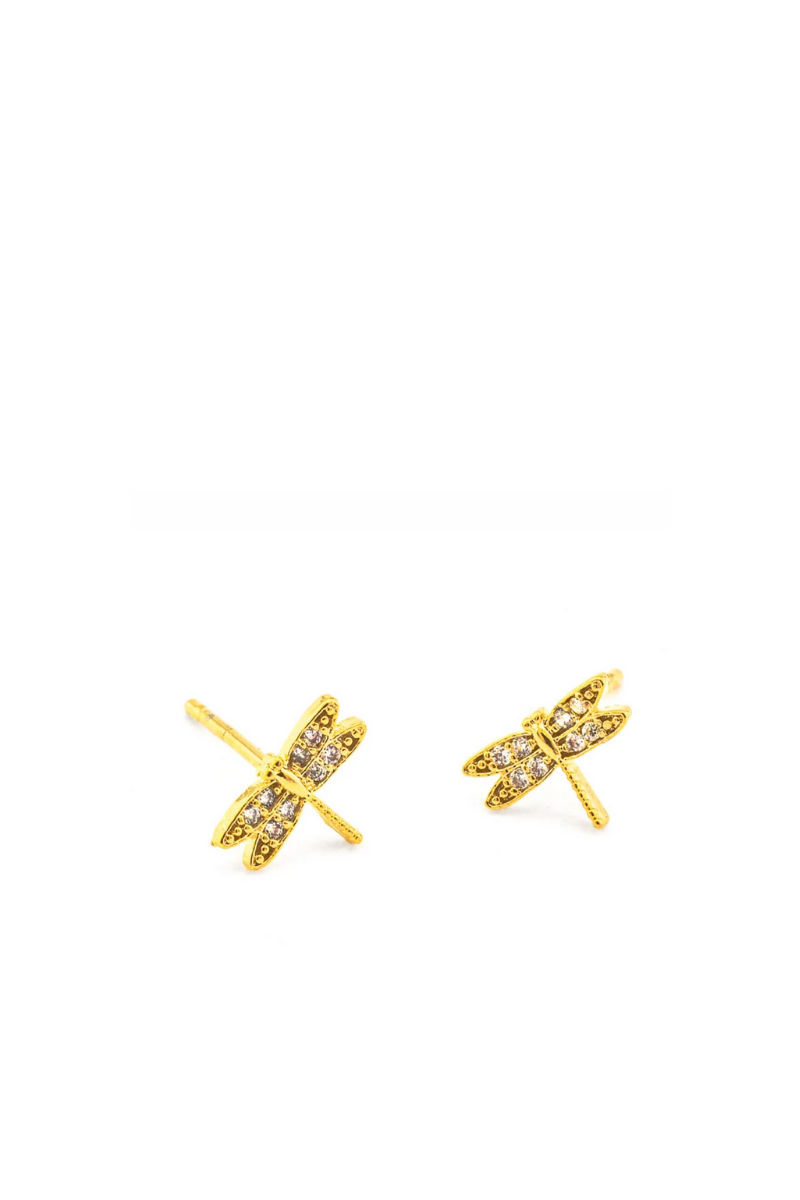 TAI, Dragonfly Gold CZ Stud Earrings