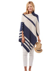 Cashmere Button Poncho- Striped