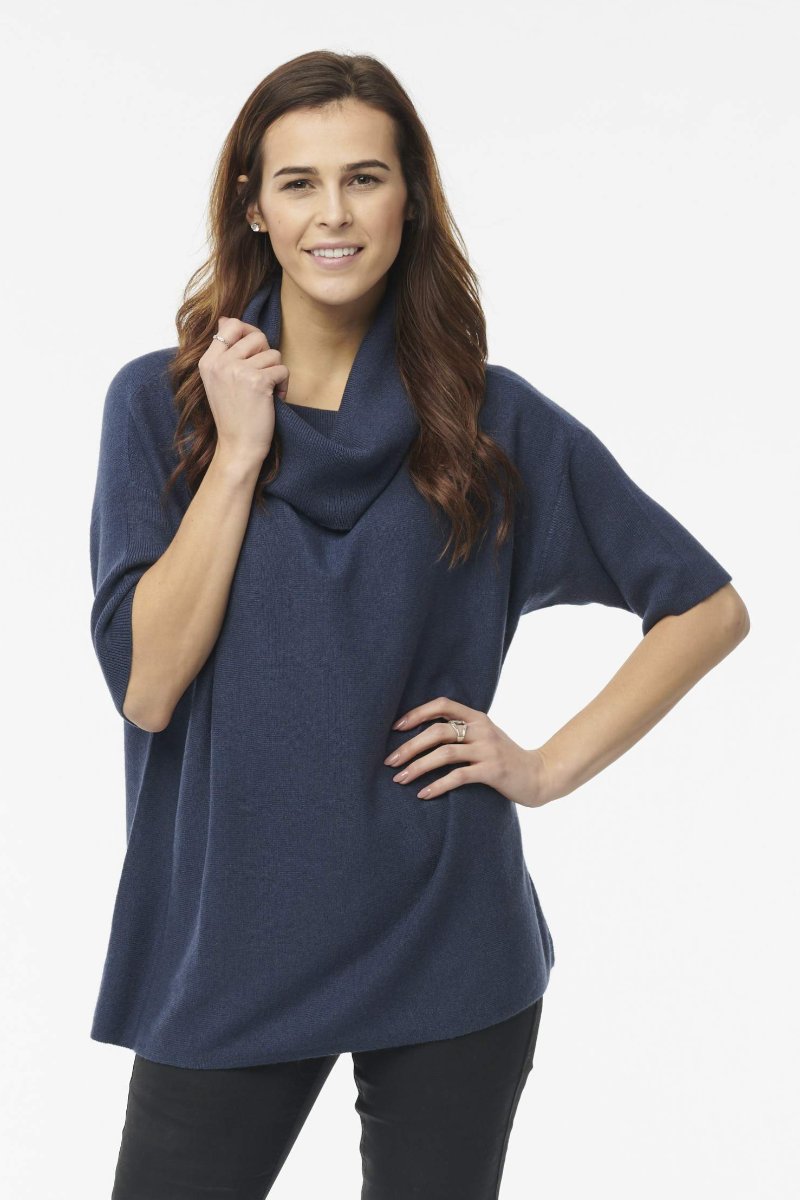 Cashmere Short Sleeve Cowl Neck Sweater