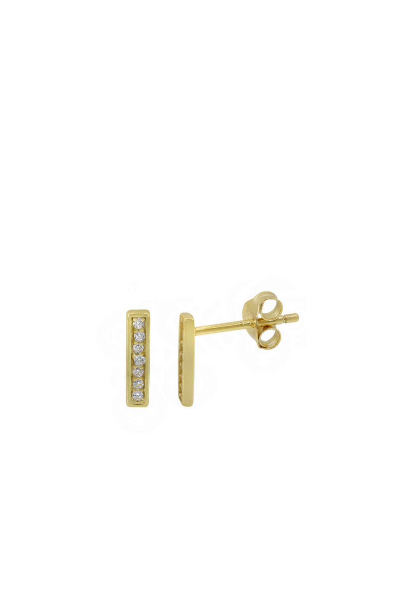 Gold Bar Stud Earrings with Cubic Zirconia
