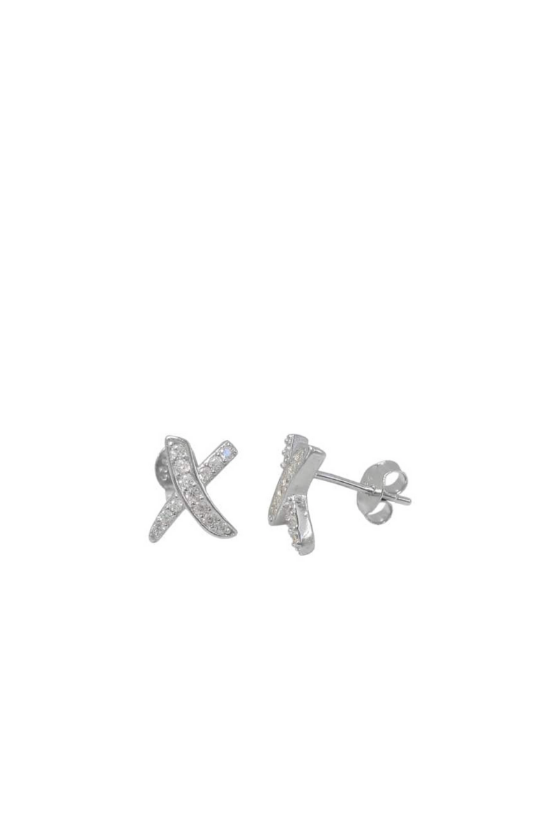 Silver Stud X X Earrings with Faceted Stone