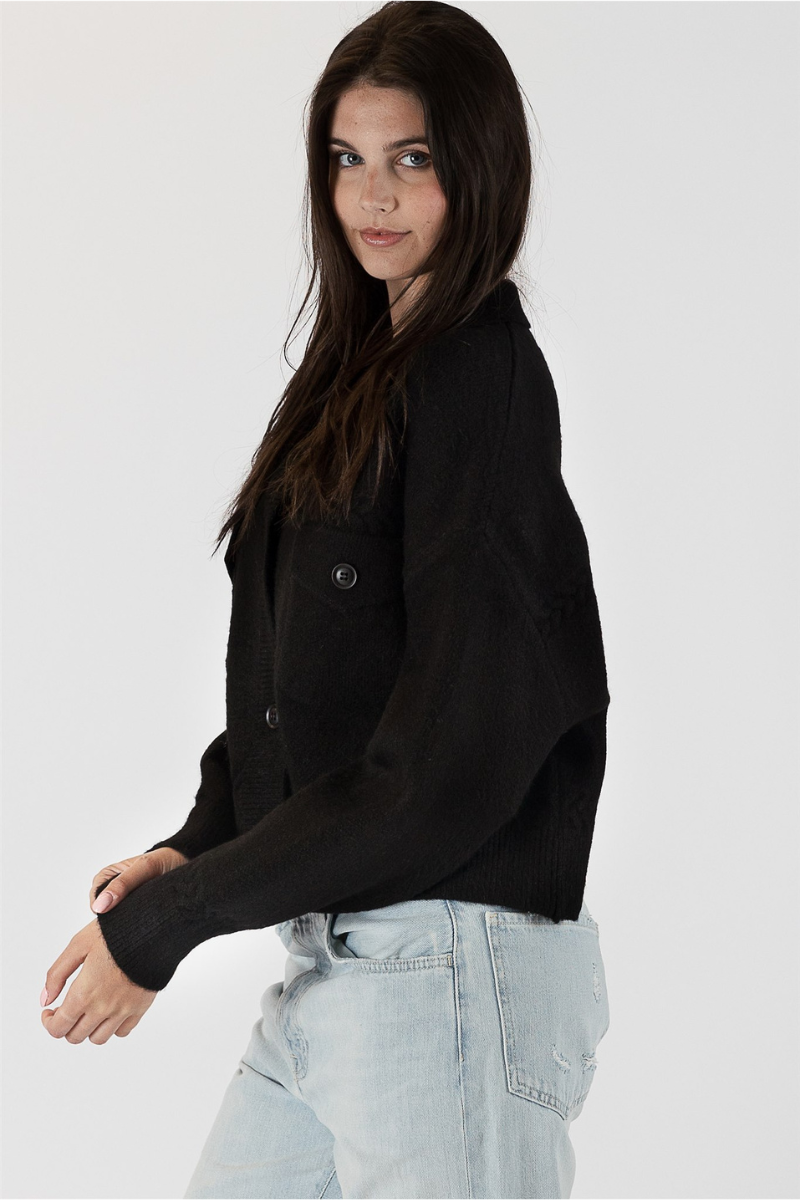Lyla+Luxe, Cami Short Jacket with Braid Details- Black