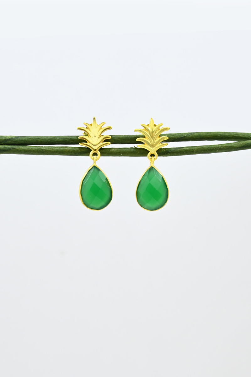 Schmuckoo, Pineapple Earrings- Green Onyx