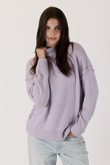 Lyla+Luxe, Ella Lightweight Mockneck Sweater with Seam Detail- Violet