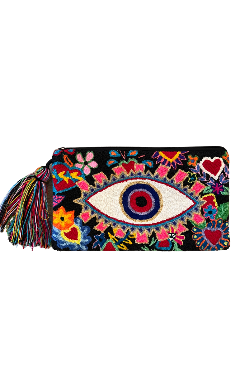 Le Pom Pom, Evil Eye Clutch Flower-Black