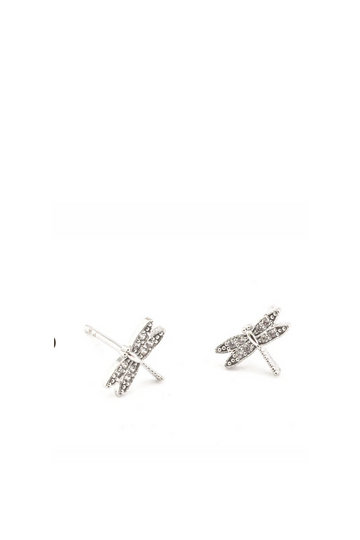 TAI, Dragonfly Silver CZ Stud Earrings