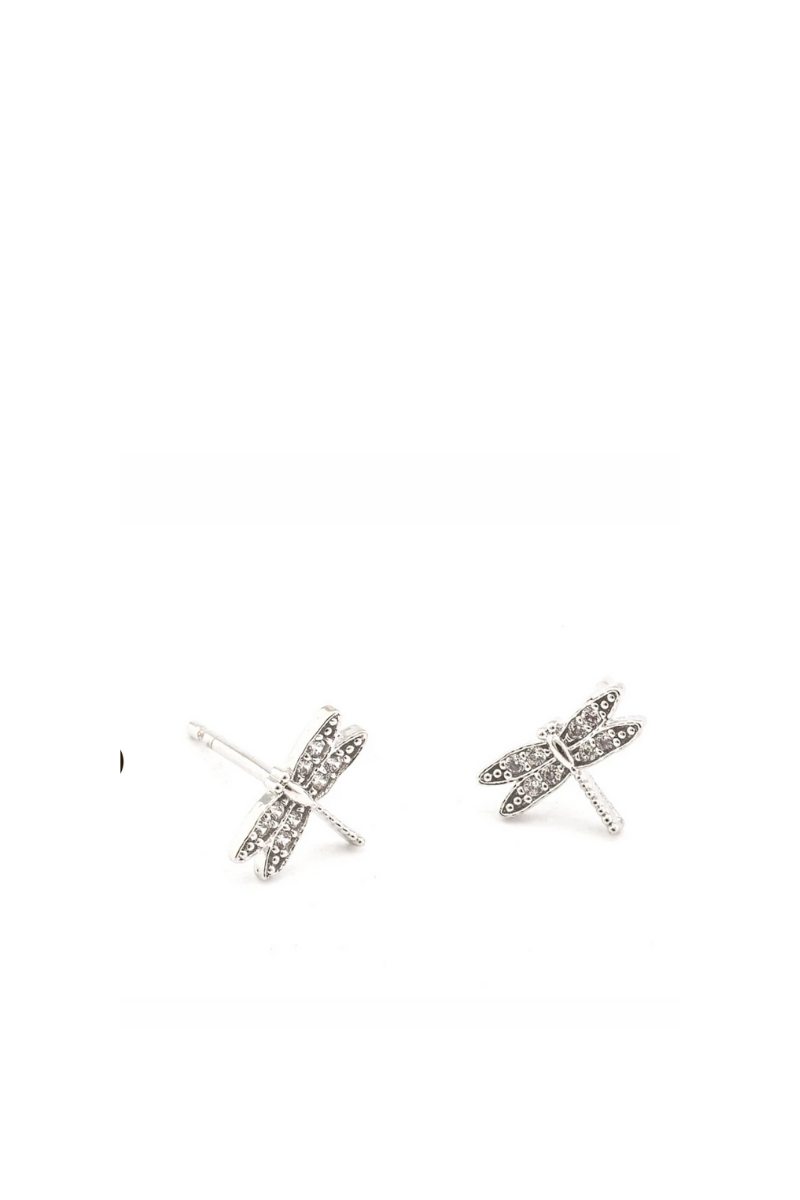 TAI, Dragonfly Silver CZ Stud Earrings