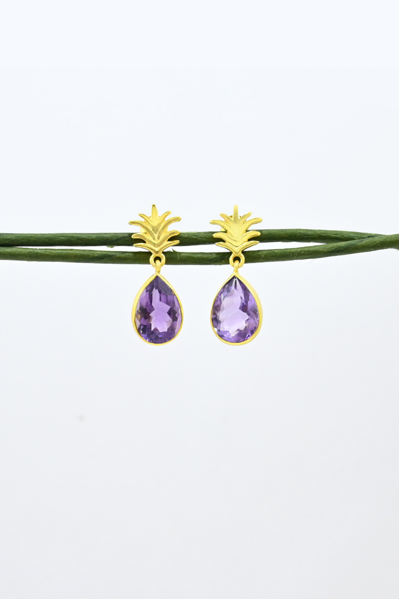 Schmuckoo, Pineapple Earrings- Purple Amethyst