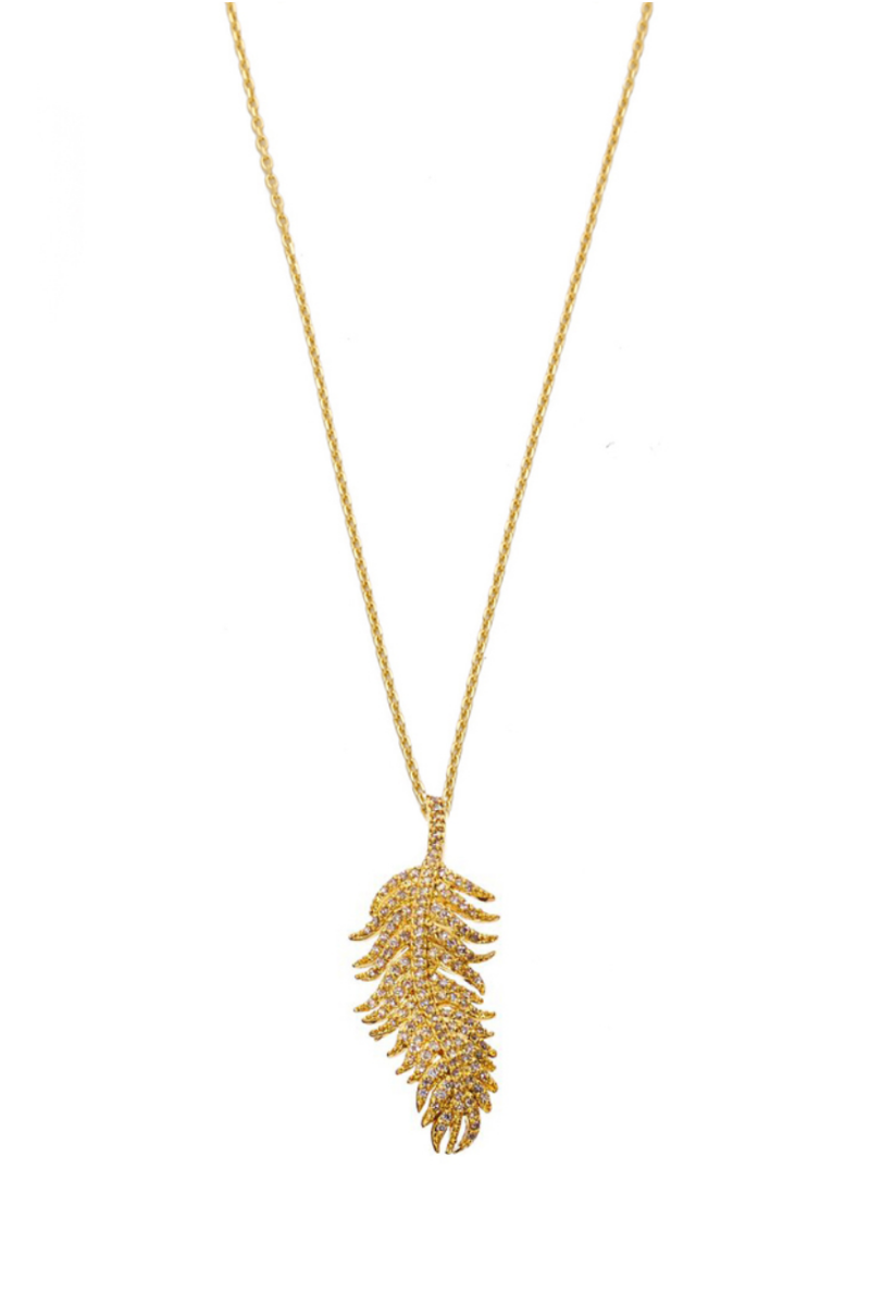TAI, Simple Gold Chain Necklace with Cubic Zirconia Feather