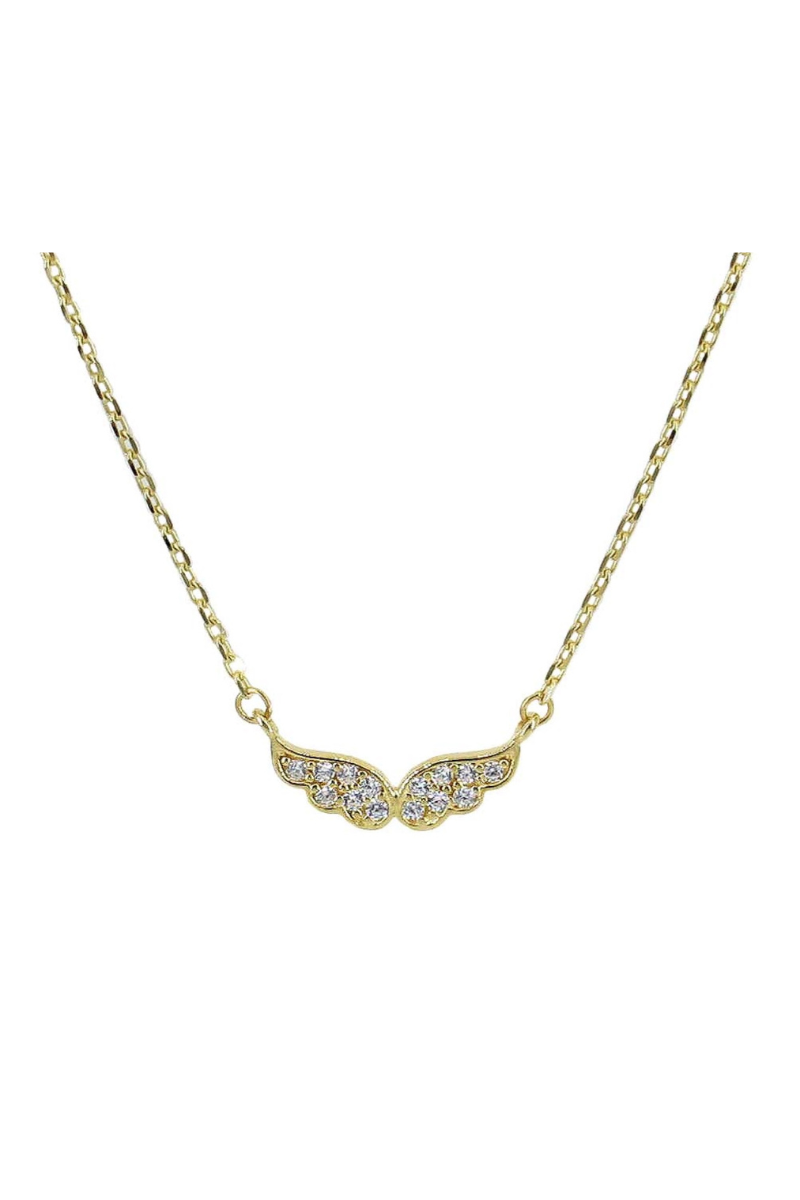 Gold Cubic Zirconia Angel Wings Necklace