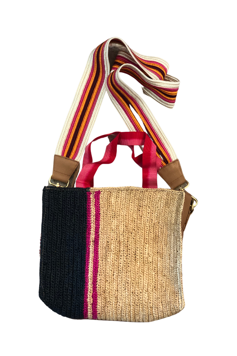 Claramonte, Jules Raffia Bag- Natural/Navy/Fuchsia