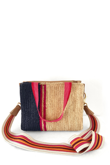 Claramonte, Jules Raffia Bag- Natural/Navy/Fuchsia