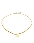 The Makery, Short Gold Beaded Necklace with Brushed Gold Disc