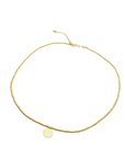 The Makery, Short Gold Beaded Necklace with Brushed Gold Disc