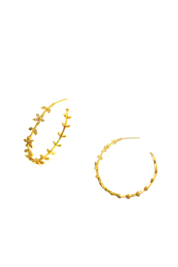 TAI, Gold Flower & Leaf Hoop Earrings