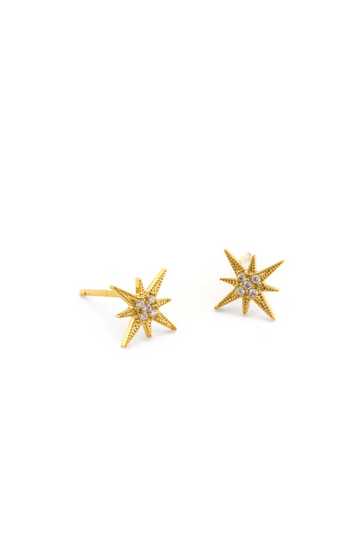 TAI, Gold CZ Starburst Stud Earrings