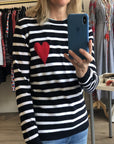 Heart Stripe Crew Sweater- Inkwell