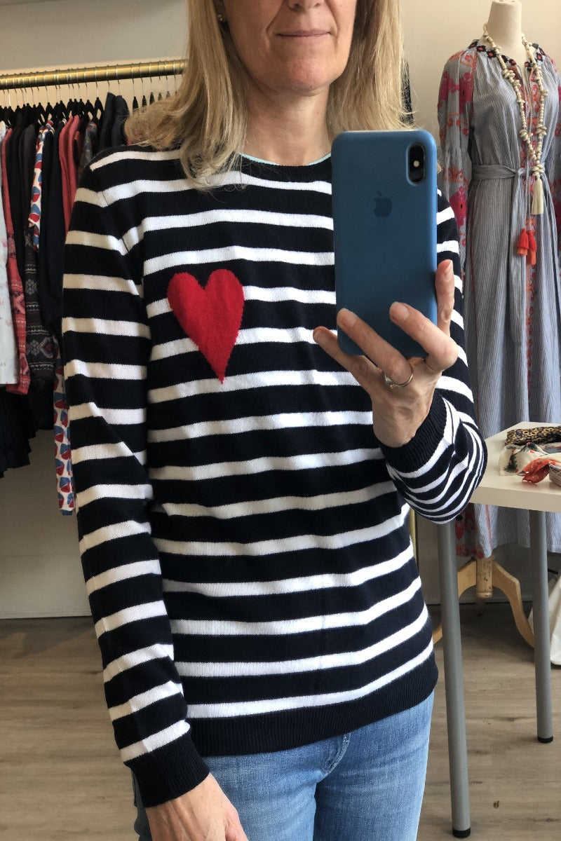 Heart Stripe Crew Sweater- Inkwell