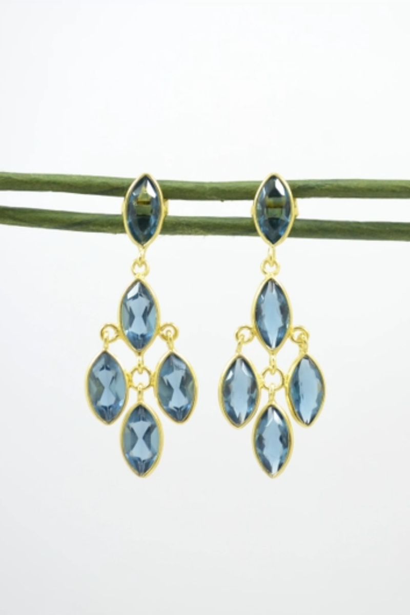 Schmuckoo, Blue Lolite Cluster Gold Earrings
