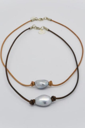 Daily Pearls, Pearl Choker on Dark Leather