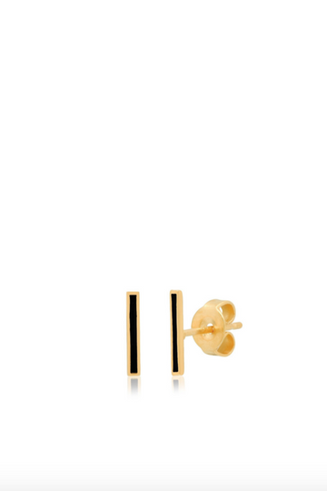 TAI, Gold + Black Enamel Stick Earrings