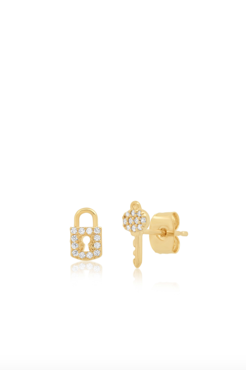 TAI, Pavé Lock & Key Stud Earrings