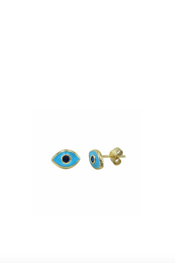 Gold Evil Eye Stud Earrings- Teal