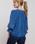 Rungolee, Barcelona Embroidered Blouse- Blue Splatter