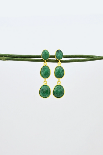 Schmuckoo, Triple Oval Emerald Gold Earrings
