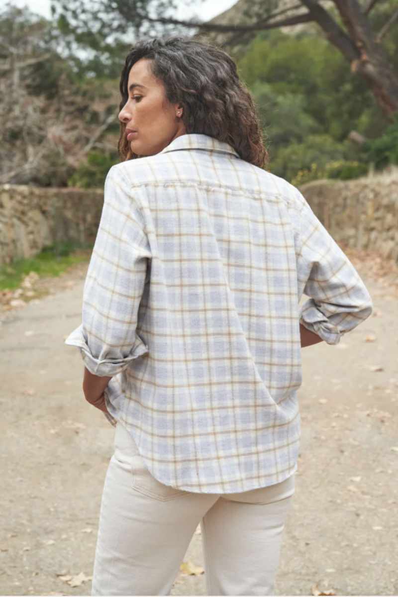Frank & Eileen, Eileen Woven Button Up Shirt- White Plaid with Grey and Tan