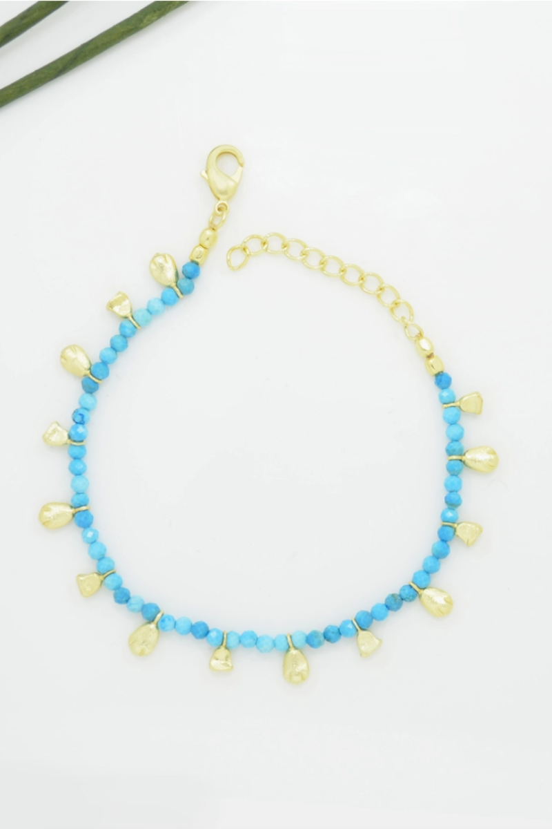 Schmuckoo, Blue Turquoise Beaded Gold Nuggets Bracelet