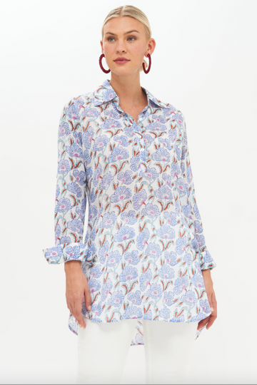 Oliphant, Long Collar Top- Blue Lucia