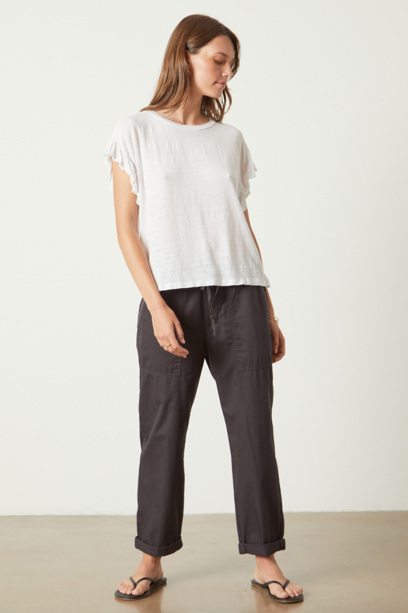 Velvet, Alana Linen Knit S/S Ruffle Tee