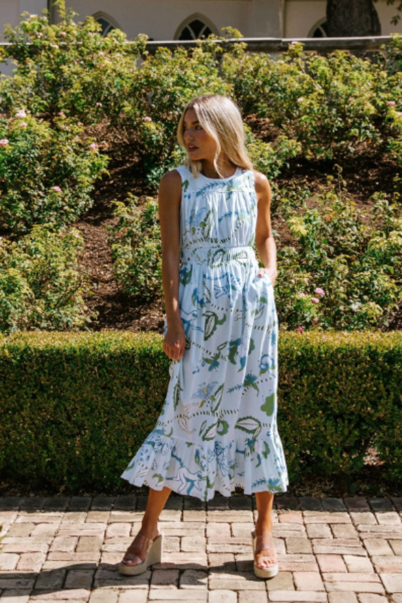 Sheridan French, Cassie Dress- Soft Blue Jungle