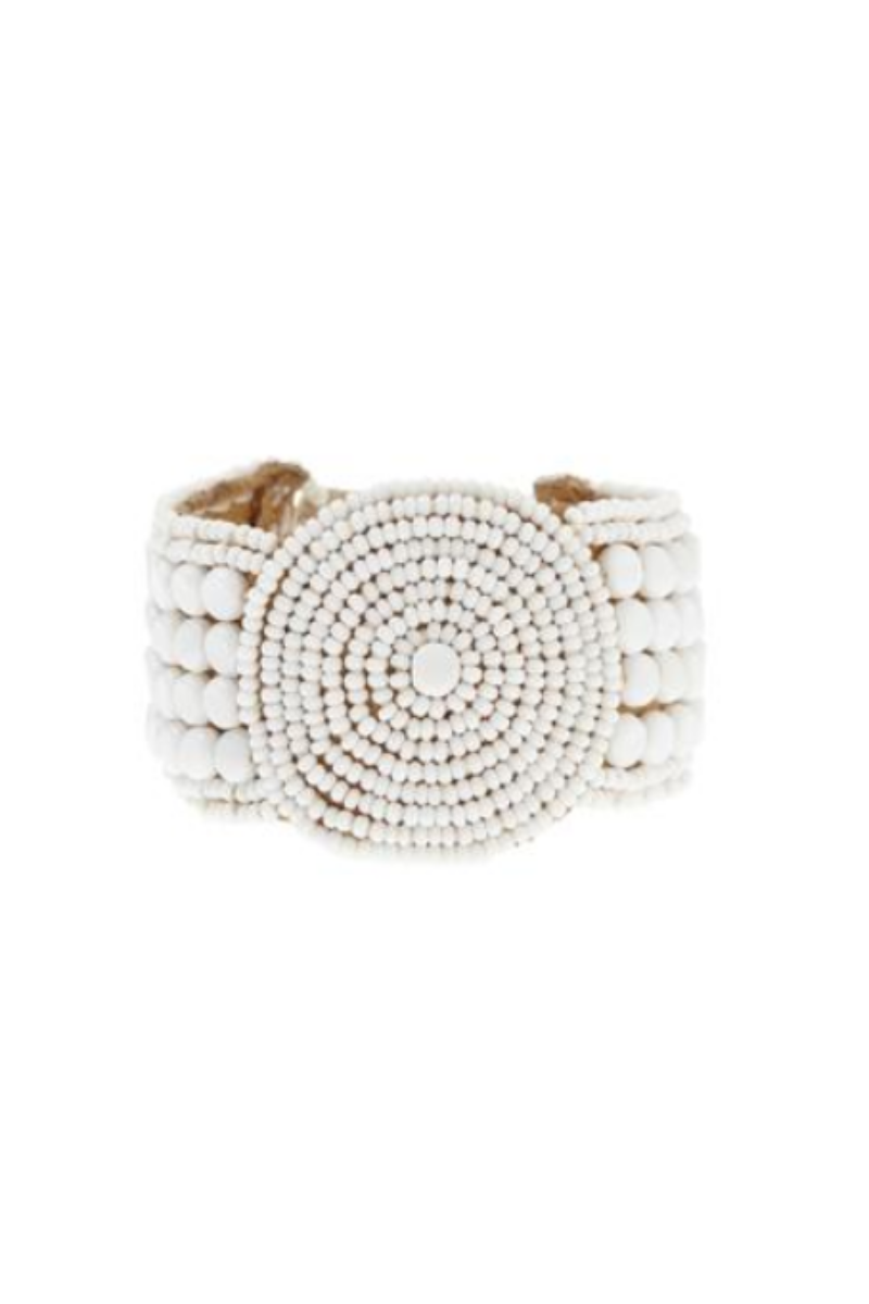 Sidai Designs, White Disk Leather Bracelet