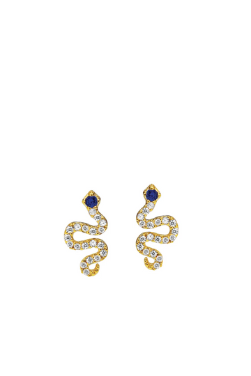 TAI, Pave Snake Studs with Sapphire Blue Accent